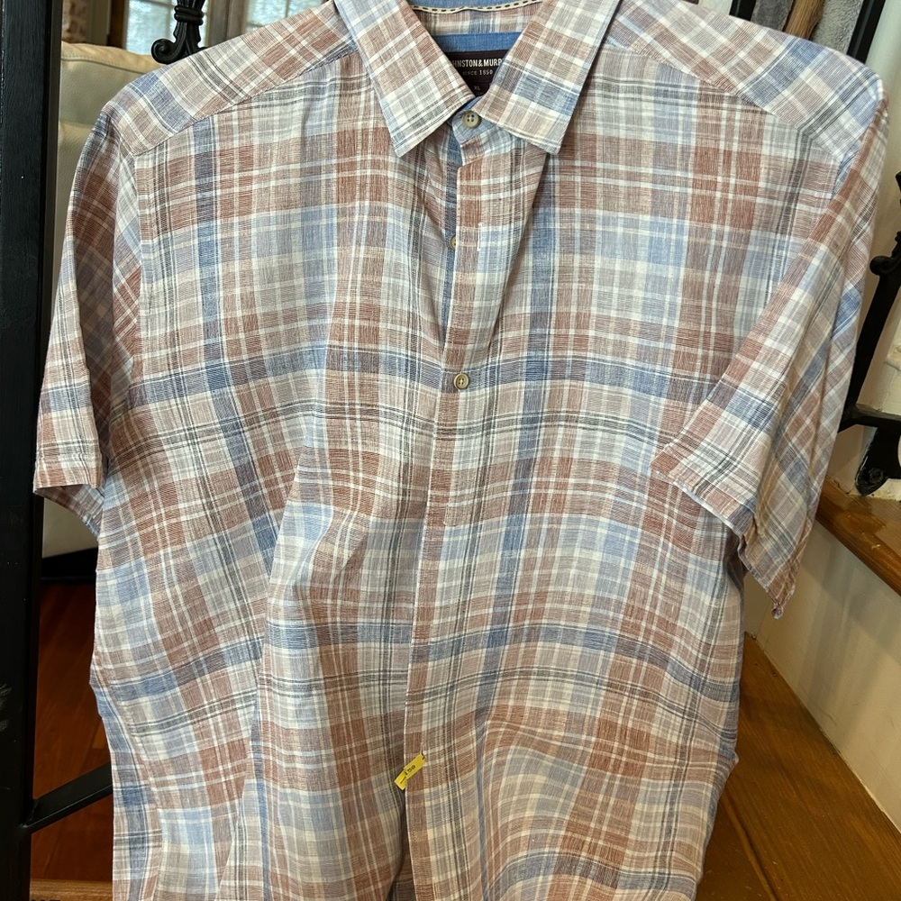 Johnston & Murphy Blue and Brown Casual Button Down Shirt